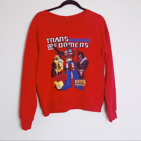 Sweaters - Transformers Graphic Crewneck Sweatshirt - Red
